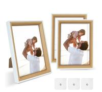 FALSKT 3 Piezas Marcos de Fotos pequeños Marco Madera MDF Marco Fotos con Acrílico Portaretratos para Fotos Blanco Marcos 13×18cm con textura de madera integrada,3 Piezas Ganchos Adhesivos para Pared
