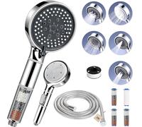 FALSKT Alcachofa de Ducha con Filtro,5 Modos,Uso Doble Cara Alcachofa Ducha con Manguera 2M Cabezal Ducha con Filtro Duchas de Baño, Alta Presión Ahorro de Agua, total 4 filtro