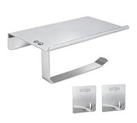 FALSKT Portarrollos Papel Higienico con Estante y 2 Ganchos Acero Inoxidable Portarrollos de Papel Higiénico Portarrollos Baño con Tornillos Soporte Papel Higienico Baño para Cocina Baño Plata Cromo