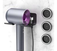 FALSKT Soporte Secador de Pelo con 3 Portaboquillas, Colgador Secador Pelo Sin Taladrar, Soporte Secadora Soporte de Pared de Aluminio, para Mayoría de Secadores de Pelo (Negro)