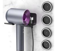 FALSKT Soporte Secador de Pelo con 4 Portaboquillas, Colgador Secador Pelo Sin Taladrar, Soporte Secadora Soporte de Pared de Aluminio para Mayoría de Secadores de Pelo (Negro)