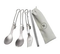Faltbares Besteck Set - 6 Zoll Camping Essbesteck Set | Titan Outdoor Besteck - Titan Faltbares Besteckset Leicht Wiederverwendbar Ideal Für Camping Picknick Reisen Und Täglichen Gebrauch