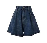 Faltenröcke für Damen, invierno con cintura alta de gran tamaño, verano, casual, línea A, pierna ancha, pantalones cortos que adelgazan de gran balanceo, azul, M