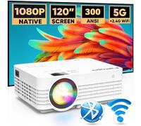 Faltopu Native 1080P Proyector, mini proyector de películas portátil con WiFi 5G y Bluetooth, proyector Full HD para exteriores compatible con iOS/Android, TV Stick, HDMI, USB