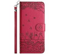 FALUWONRU para Samsung Galaxy A51 5G Funda De Cartera,Funda De Plástico TPU con Tecnología De Relieve Funda De Cuero PU Flip con Ranura para Tarjeta,Cubierta Protectora Magnética,Soporte,Rojo