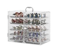 Famard Caja de almacenamiento en miniatura de acrílico transparente, funda de transporte extragrande con 10 bandejas magnéticas de metal, vitrina en miniatura con puerta protectora compatible con
