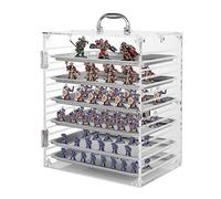 Famard Estuche de transporte en miniatura para almacenamiento de miniaturas coleccionables, vitrina de figuras de acción de acrílico transparente con puerta protectora compatible con Warhammer 40k,
