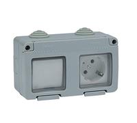 Famatel 19033 Conmutador + Base empotrar | Serie Garden | IP55 | Protección Infantil | Este Enchufe es a Prueba de Agua | Fácil de Instalar Este Producto | Aluminio | Gris