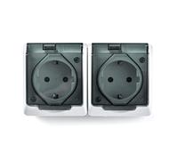 Famatel 5125, doble base toma superficie impermeable exterior. Blanco, 15 x 8,5 x 5 cm