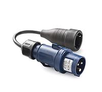 FAMATEL - Adaptador industrial-doméstico || Clavija 2P+T | 16A | 220V || Toma 2P+TTL | 16A | 250V || Con cable de 25 metros | Azul