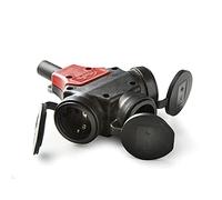 FAMATEL - Adaptador triple con tapa, Goma, Fabricado en PA66, Alta resistencia al impacto, TT, 16A, 250V, Negro