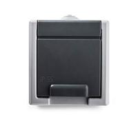 FAMATEL - Base | Enchufe de empotrar |Serie Aquant 55 | IP55 | Protección Infantil | A prueba de agua | Fácil de instalar este producto | Aluminio | Gris