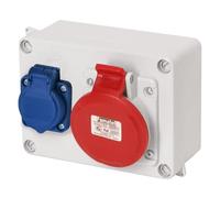 FAMATEL - Caja estanca IP44 | 1 toma 2P+TTL 16A | 250V | 1 toma 3P+T 16A | 380V | Azul y Rojo
