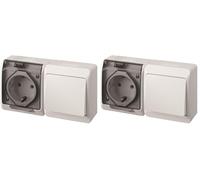 FAMATEL - Conmutador + Base | Enchufe de superficie | IP54 | Fácil instalación | Alta estanqueidad del producto | Libre de hálogenos | Protección Infantil | Aluminio (Paquete de 2)