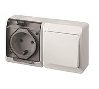 FAMATEL - Conmutador + Base | Enchufe de superficie | IP54 | Fácil instalación | Alta estanqueidad del producto | Libre de hálogenos | Protección Infantil | Aluminio