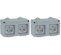 FAMATEL - Doble base | Enchufe de empotrar | Serie Garden | IP55 | Protección Infantil | Este enchufe es a prueba de agua | Fácil de instalar este producto | Aluminio | Gris (Paquete de 2)