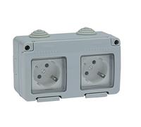 FAMATEL - Doble base | Enchufe de empotrar | Serie Garden | IP55 | Protección Infantil | Este enchufe es a prueba de agua | Fácil de instalar este producto | Aluminio | Gris