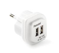 FAMATEL - Enchufe Cargador USB doble | Entrada 250 V | Salida 5V-2,1 A | Ahorrador de espacio | Necesidad para viajeros | Protección Infantil | Blanco