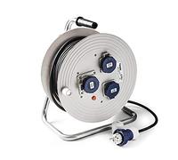 FAMATEL - Enrollacables industrial 3 tomas | IP67 | 50 metros | TT | 16A | 250V | Clavija TT-16A-250V | Cable neopreno | 3 x 1,5 | Disyuntor