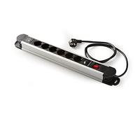 FAMATEL - Regleta aluminio 6 tomas y 2 USB | Enchufes con Interruptor Luminoso | 1,5 Metros | Hasta 3680W | Protección Infantil | Orientación tomas a 45º | Evita consumos fantasma | Negro