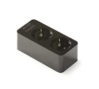 FAMATEL - Regleta de 2 tomas | Sin Cable | Hasta 3680W | 16A | 250V | Protección Infantil | Orientación tomas a 45o | Evita consumos fantasma | Negro
