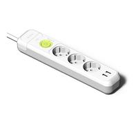 FAMATEL - Regleta de 3 enchufes + 2 tomas USB + Interruptor | Cable de 1,5m | Con TT | 16A | 250V | Blanco | Enchufe USB de Carga rápida | Protección Sobretensiones