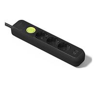 FAMATEL - Regleta de 3 enchufes + 2 tomas USB + Interruptor | Cable de 1,5m | Con TT | 16A | 250V | Negro | Enchufe USB de Carga rápida | Protección Sobretenesiones