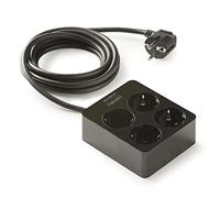 FAMATEL - Regleta de 4 tomas | Estructura cuadrada | Cable de 1,5 m | Hasta 3680W | 16A | 250V | Protección Infantil | Orientación tomas a 45o | Evita consumos fantasma | Negro