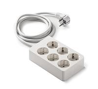 FAMATEL - Regleta de 6 tomas | Enchufes con Interruptor de encendido | Con un cable de 1,5 m | Hasta 3680W | Protección Infantil | Orientación tomas a 45o | Evita consumos fantasma | Blanco