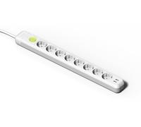 FAMATEL - Regleta de 8 enchufes + 2 Tomas USB + Interruptor | Cable de 1,5m | con TT | 16A | 250V | Blanco | Enchufe USB de Carga rápida | Protección contra Sobretensiones