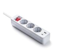 FAMATEL - Regleta ecosockets 3 Tomas con Puertos USB y USB C | Enchufes con Interruptor de Encendido | Compatible con Móviles I 3 Metros | hasta 3680W | Protección Infantil | Blanco