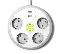 FAMATEL - Regleta Redonda de 4 enchufes + 2 Tomas USB + Interruptor | Cable de 3m | con TT | 16A | 250V | Blanco | Enchufe USB de Carga rápida | Protección Sobretensiones