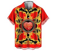 famesale 3D Impreso Gráfico Novedad Reina y el Rey Button Down Camisas para Hombres Divertido Oro y Negro Gráfico Hawaiano Camisa para Hombre tee Tops