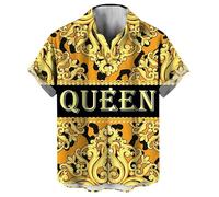 famesale 3D Impreso Gráfico Novedad Reina y el Rey Button Down Camisas para Hombres Divertido Oro y Negro Gráfico Hawaiano Camisa para Hombre tee Tops