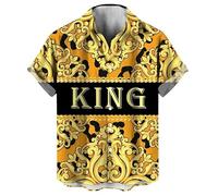 famesale 3D Impreso Gráfico Novedad Reina y el Rey Button Down Camisas para Hombres Divertido Oro y Negro Gráfico Hawaiano Camisa para Hombre tee Tops