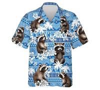 famesale 3D Impreso Lindo Animal gráfico Mapache Kawaii Camisas para Hombres Camisas de Playa Casual de Manga Corta de Vacaciones de la Solapa con Botones Blusa Tops