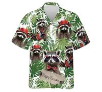 famesale 3D Impreso Lindo Animal gráfico Mapache Kawaii Camisas para Hombres Camisas de Playa Casual de Manga Corta de Vacaciones de la Solapa con Botones Blusa Tops