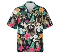 famesale 3D Impreso Lindo Animal gráfico Mapache Kawaii Camisas para Hombres Camisas de Playa Casual de Manga Corta de Vacaciones de la Solapa con Botones Blusa Tops
