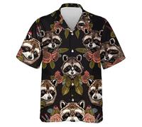 famesale 3D Impreso Lindo Animal gráfico Mapache Kawaii Camisas para Hombres Camisas de Playa Casual de Manga Corta de Vacaciones de la Solapa con Botones Blusa Tops