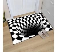 famesale Alfombra de ilusión óptica 3D a Cuadros Tridimensional Negra y Blanca patrón de Remolino a Cuadros tapete de Agujero sin Fondo Efecto Visual alfombras de área