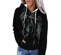 famesale Caballo Retrato Tema Impresión 3D Sudadera con Capucha Mujer Otoño Casual de Moda Sudadera con Capucha Pullover Tops Cool Streetwear