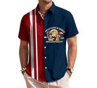 famesale Camisa Patriótica Vintage para Hombre del 250º Aniversario de EE UU Día de la Independencia Estampado 3D de Bandera Americana Estatua de la Libertad y Águila Blusa con Botones y Solapa