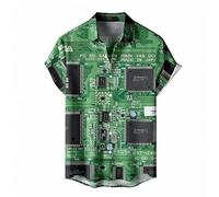 famesale Camisas para Hombre con Estampado 3D de Chips electrónicos Blusas de Estilo Vintage con diseño de Placa Base Camisetas de Manga Corta con Botones para Ingenieros