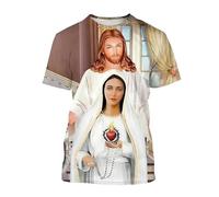 famesale Camiseta Cristiana de la Virgen María Madre de Dios para Hombre Camiseta Informal de Cuello Redondo Jesus Loves Camisetas de Manga Corta Oversize para Hombre