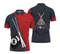 famesale Camiseta Polo de impresión 3D para Hombres y Mujeres de Billar con Las Bolas No. 8 y No. 9, Camiseta gráfica de Snooker, Top Deportivo Casual para Jugadores de Billar