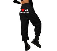 famesale I Love MY Boyfriend Joggers Funny Letter Pantalones de chándal Impresos en 3D para Mujer Casual Harajuku Pantalones de chándal con cordón Ropa de Calle