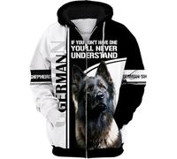 famesale If I Cant Bring My Dog Im Not Going Pastor Alemán Impreso 3D Sudadera con Capucha Hombres Mujeres Cremallera Chaqueta Casual Streetwear Sudadera