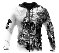 famesale Sudadera con Capucha de otoño para Hombre con Estampado 3D de león y Jesús Chaqueta Unisex con Cremallera Estilo Urbano Informal