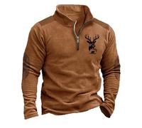 famesale Sudadera de Reno Impresa en 3D con Cremallera 1/4 para Hombre Sudadera con gráficos Tribales Occidentales Cuello Mao Casual Tops Ligeros