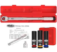 FAMEX 10886-3N-KS Llave dinamométrica 1/2" (12,5 mm) | 30-210 Nm con certificado de calibración - Juego de ahorro con inserciones suaves para tornillos de rueda | para coches y furgonetas